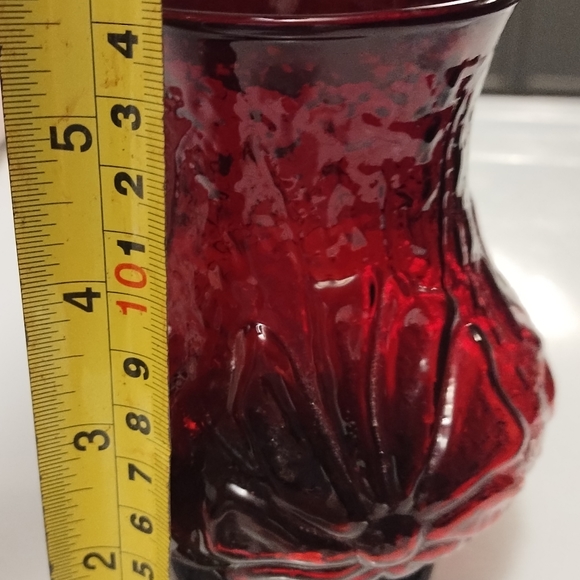 Vintage Anchor Hocking Rainflower pattern, Red Flower Vase or candle holder - Picture 7 of 12